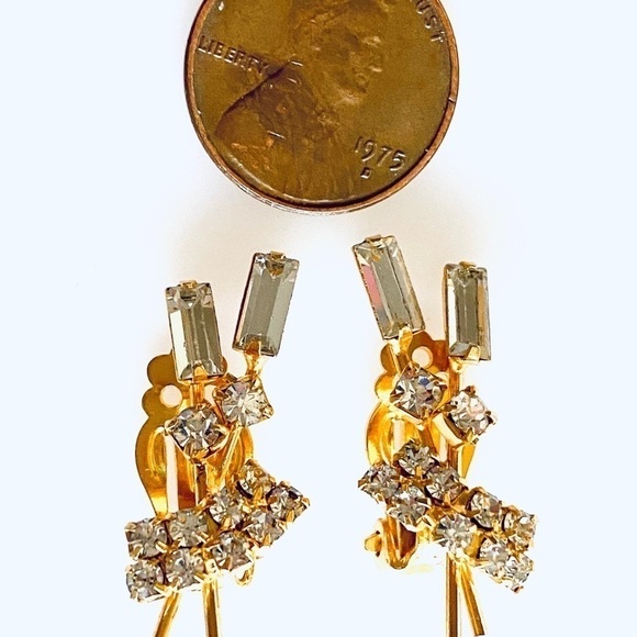 Vintage Crystal Clip On Earrings Gold Tone - Picture 6 of 8